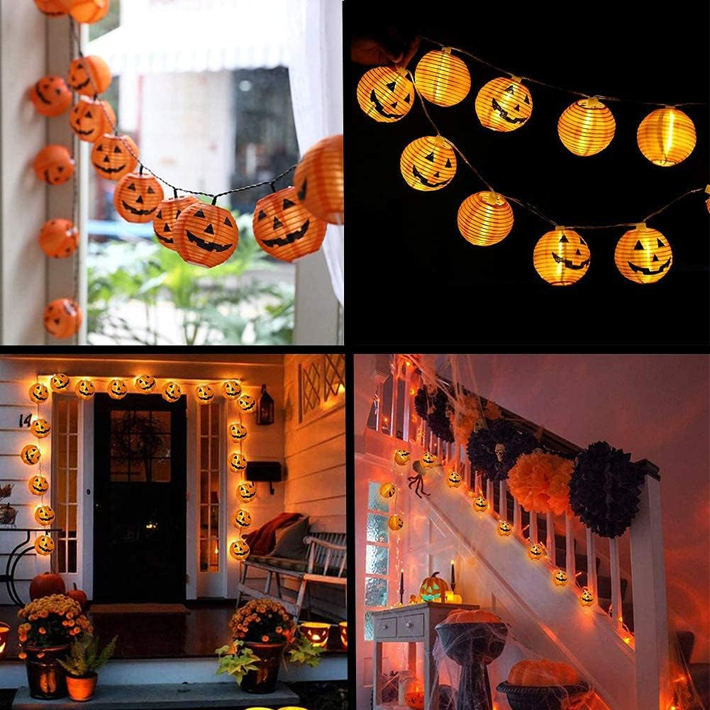 Halloween Pumpkin Lantern String Lights, 8.5Ft Orange Lights with 10 Mini Jack-O-Lanterns, Plug-In Outdoor Decor for Party