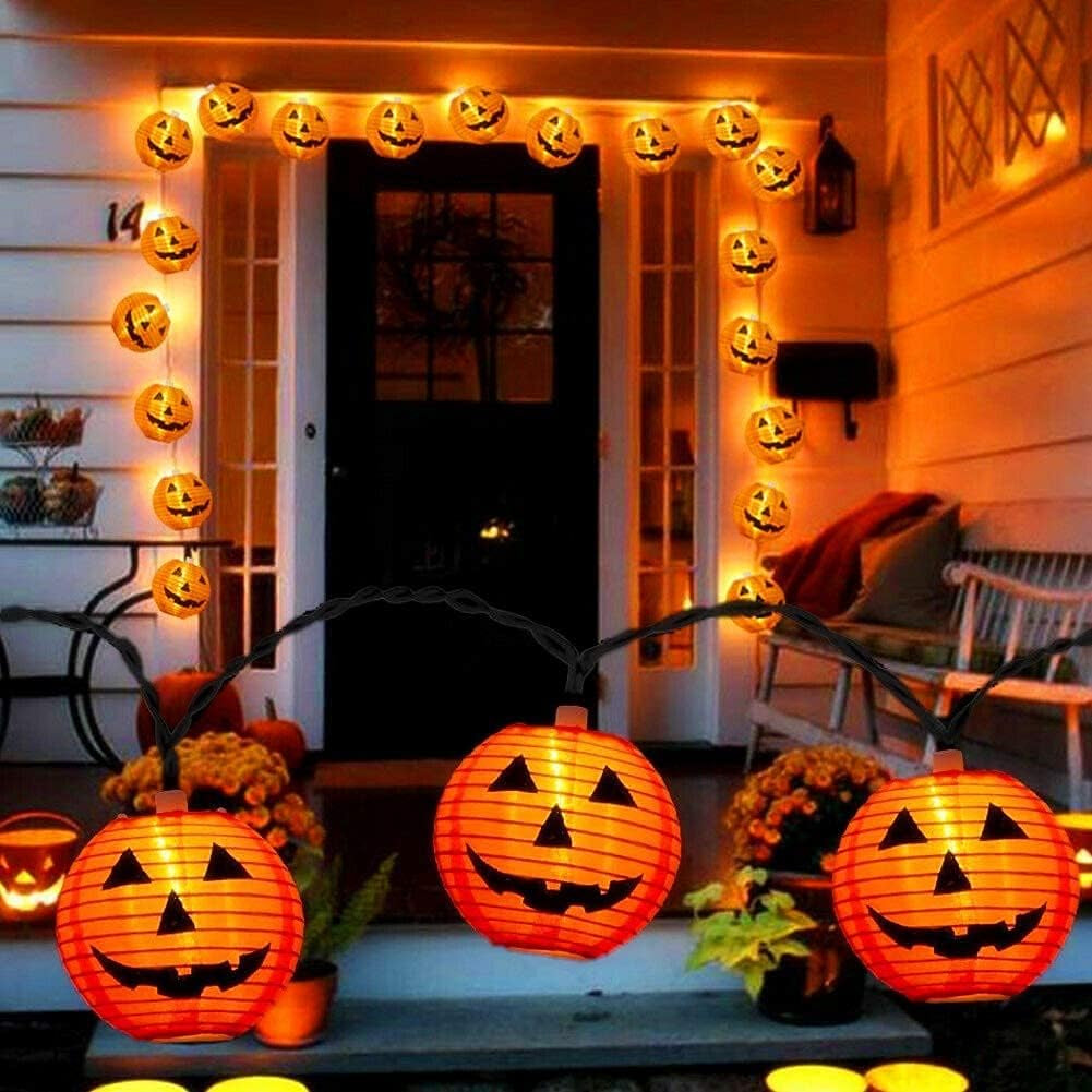 Halloween Pumpkin Lantern String Lights, 8.5Ft Orange Lights with 10 Mini Jack-O-Lanterns, Plug-In Outdoor Decor for Party