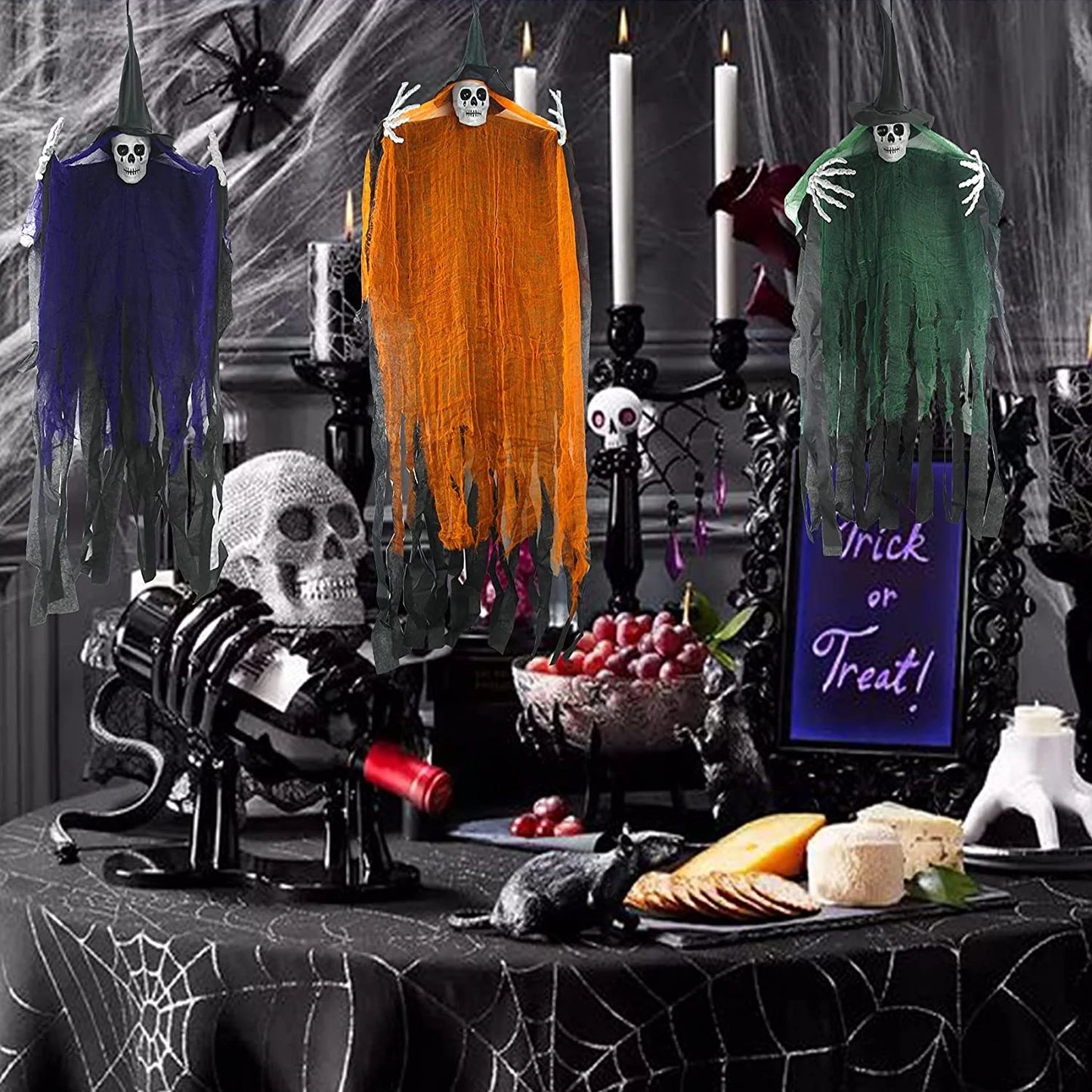 Halloween Hanging Ghost, 32 X 40 Inch Hanging Halloween Skeleton Ghosts Decorations, Grim Reapers for Best Halloween Outdoor Decorations, Green