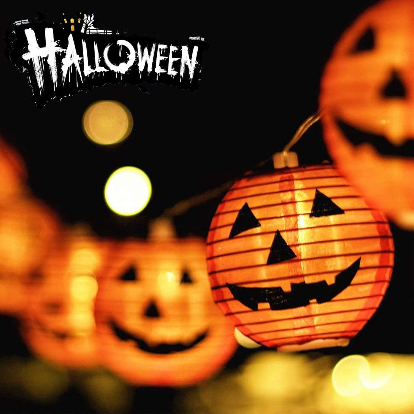 Halloween Pumpkin Lantern String Lights, 8.5Ft Orange Lights with 10 Mini Jack-O-Lanterns, Plug-In Outdoor Decor for Party