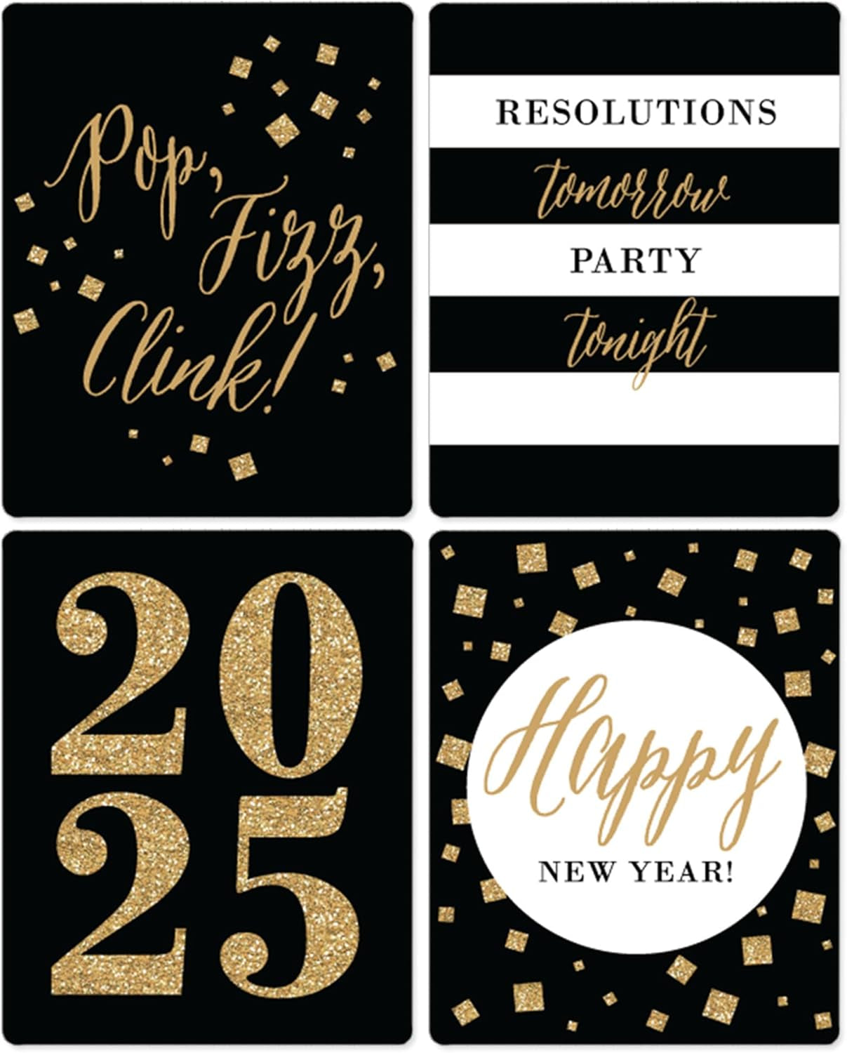 New Year'S Eve - Gold - 2025 New Years Eve Party Decorations for Women and Men - Wine Bottle Label Stickers - Set of 4