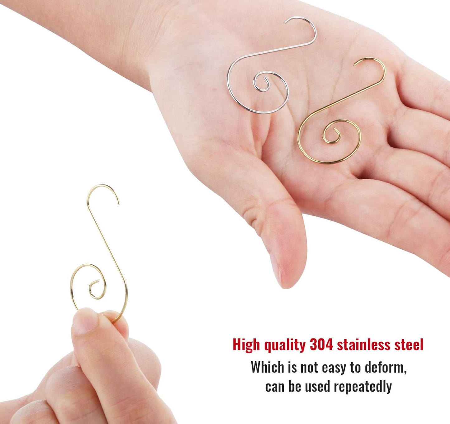 200Pcs Christmas Ornament Hooks Christmas Tree Hanger Hooks S Hooks Hanging Hook for Christmas Tree Christmas Balls Party Decorations (Gold&Silver)