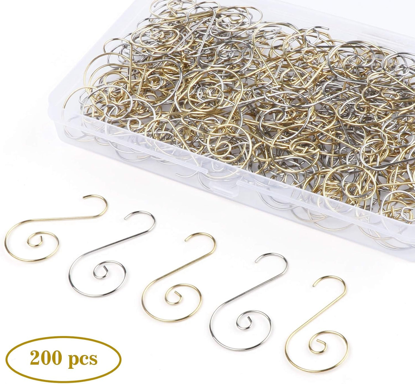200Pcs Christmas Ornament Hooks Christmas Tree Hanger Hooks S Hooks Hanging Hook for Christmas Tree Christmas Balls Party Decorations (Gold&Silver)