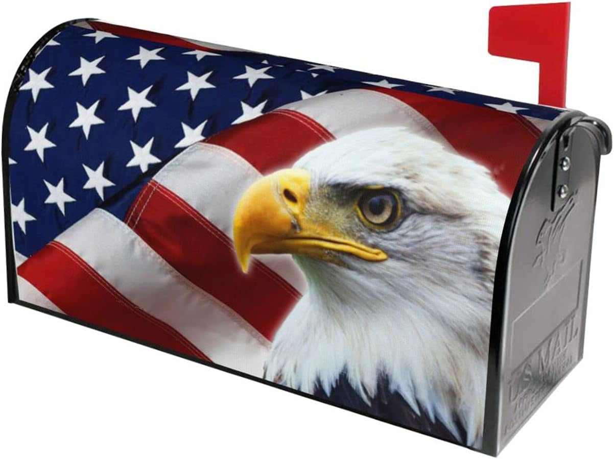 Patriotic American Flag Mailbox Cover Magnetic 21X18 Inch with USA Flag Eagle Decor for Garden Yard Home Decoration