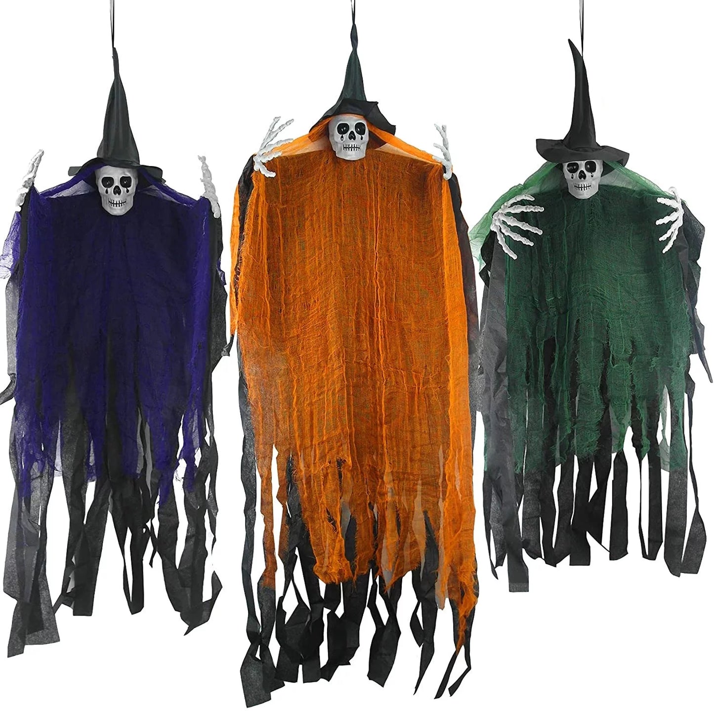 Halloween Hanging Ghost, 32 X 40 Inch Hanging Halloween Skeleton Ghosts Decorations, Grim Reapers for Best Halloween Outdoor Decorations, Green