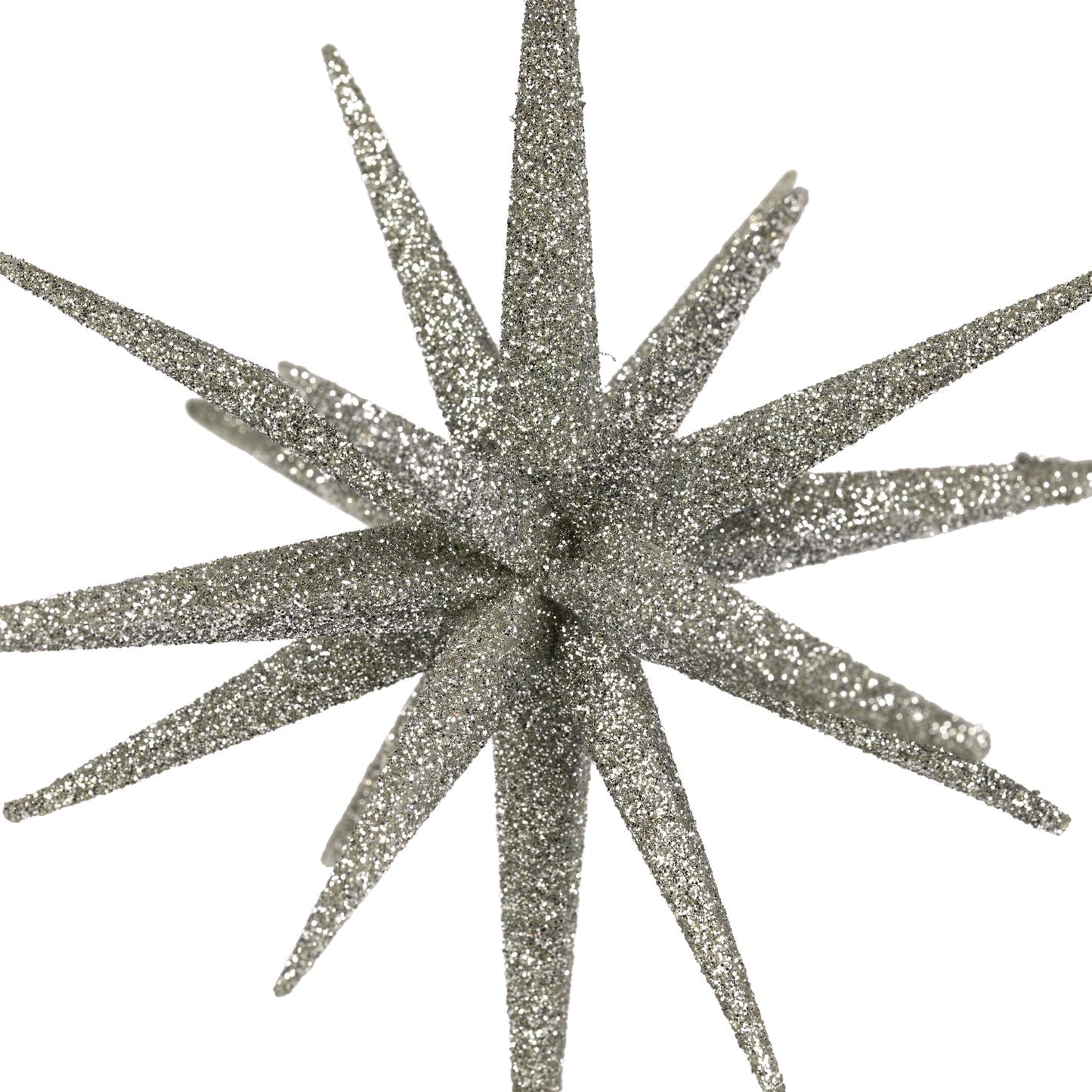 Sparkling Glitter Starburst Hanging Christmas Ornament - 6" - Silver