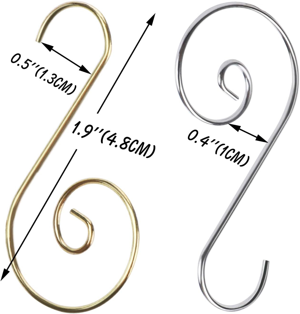 200Pcs Christmas Ornament Hooks Christmas Tree Hanger Hooks S Hooks Hanging Hook for Christmas Tree Christmas Balls Party Decorations (Gold&Silver)