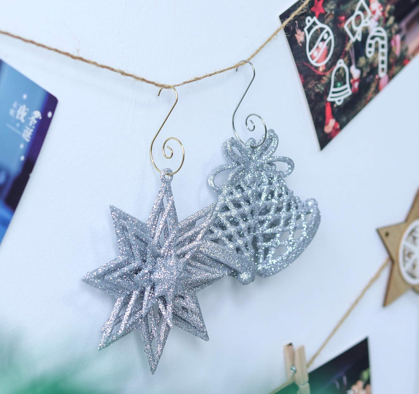 200Pcs Christmas Ornament Hooks Christmas Tree Hanger Hooks S Hooks Hanging Hook for Christmas Tree Christmas Balls Party Decorations (Gold&Silver)