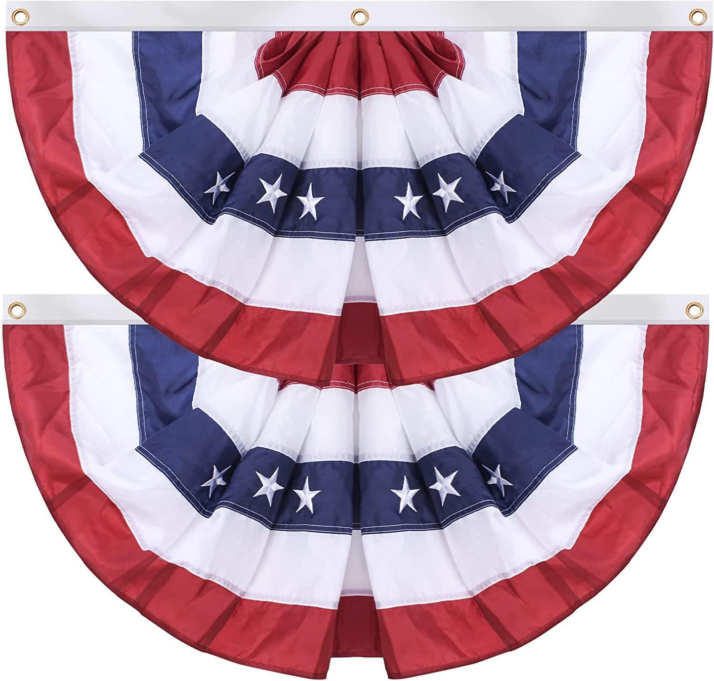 2 Pack American Pleated Fan Flag USA Pleated Fan Flag, 1.5X3 Ft American Bunting Decoration Flags with Embroidered Stars Sewn Stripes Canvas Header and Brass Grommets (2, 1.5X3 Feet)