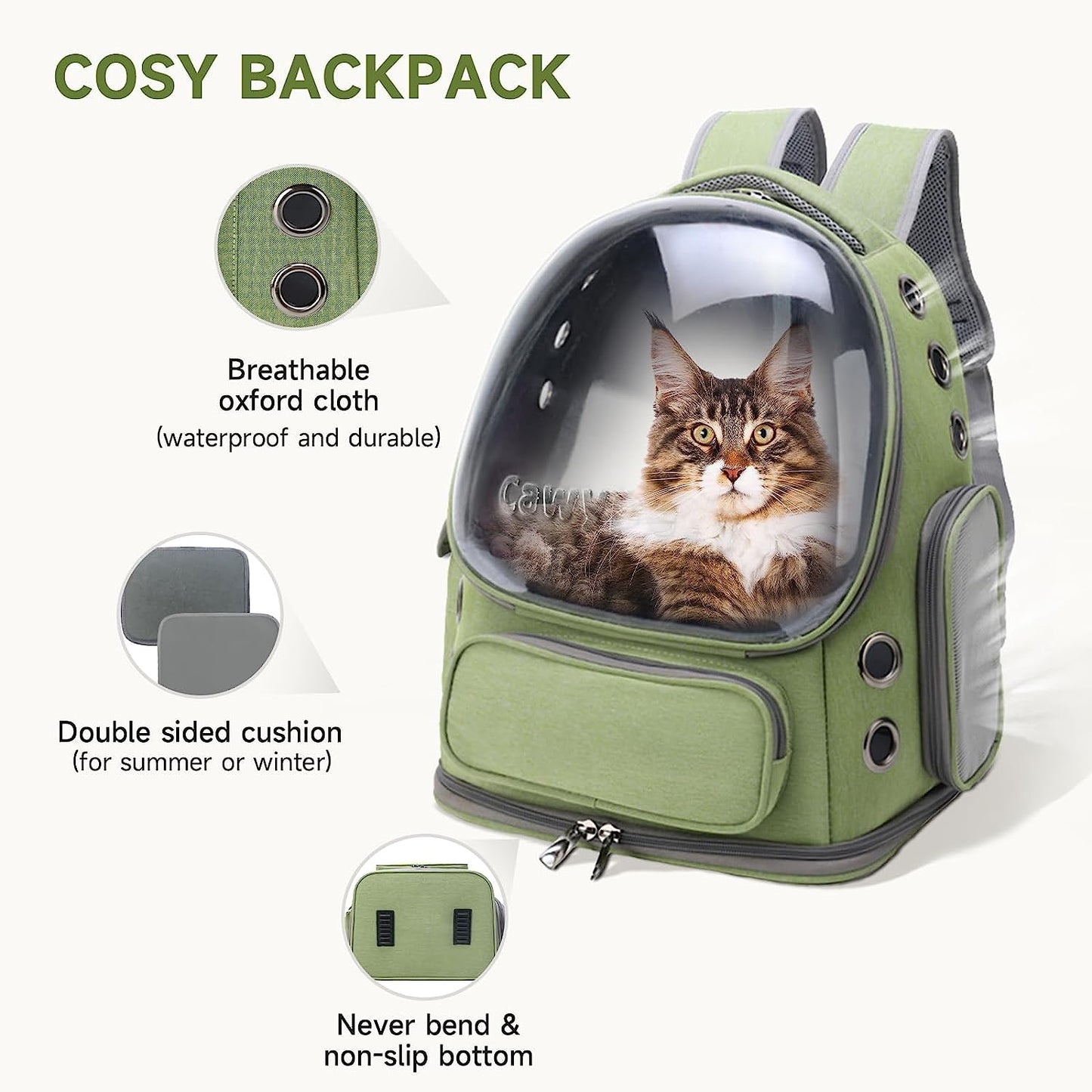 Cat Backpack Carrier, Breathable Cat Carrier Large Space Bubble Pet Backpack for Kitty Small Dog up to 15Lbs, Transparent & Foldable Pet Carrier for Travel Hiking