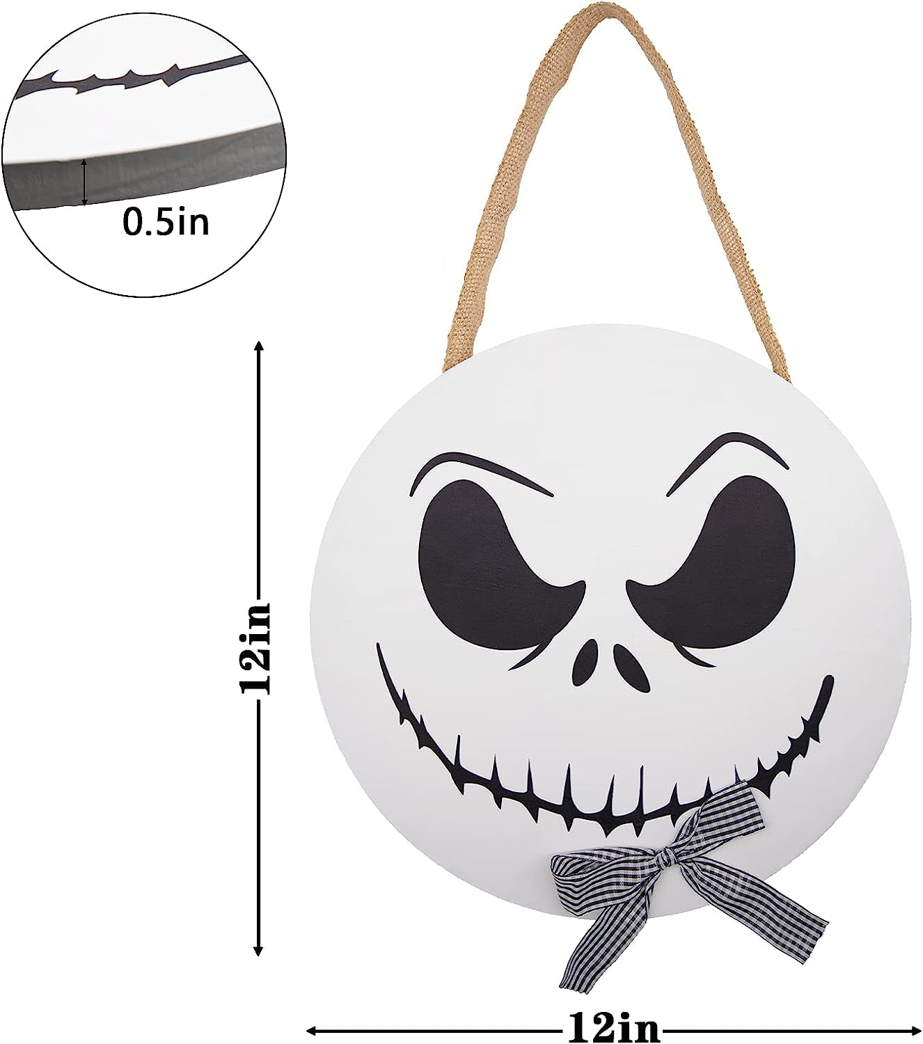 Halloween Decorations - 12'' Wooden Jack Skellington Door Hanger - Halloween Welcome Sign for Front Door - Halloween Wreath - Farmhouse Halloween Decor