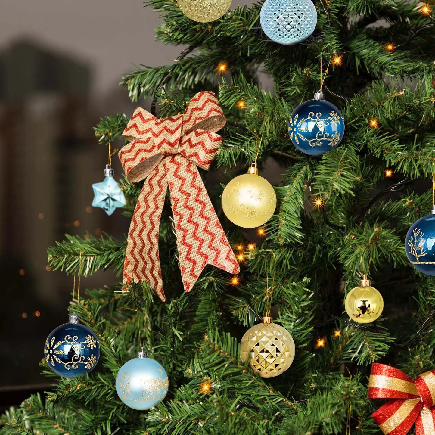 44 Piece Christmas Ornament Set, Christmas Ball, Blue and Gold, Christmas Tree Decorations