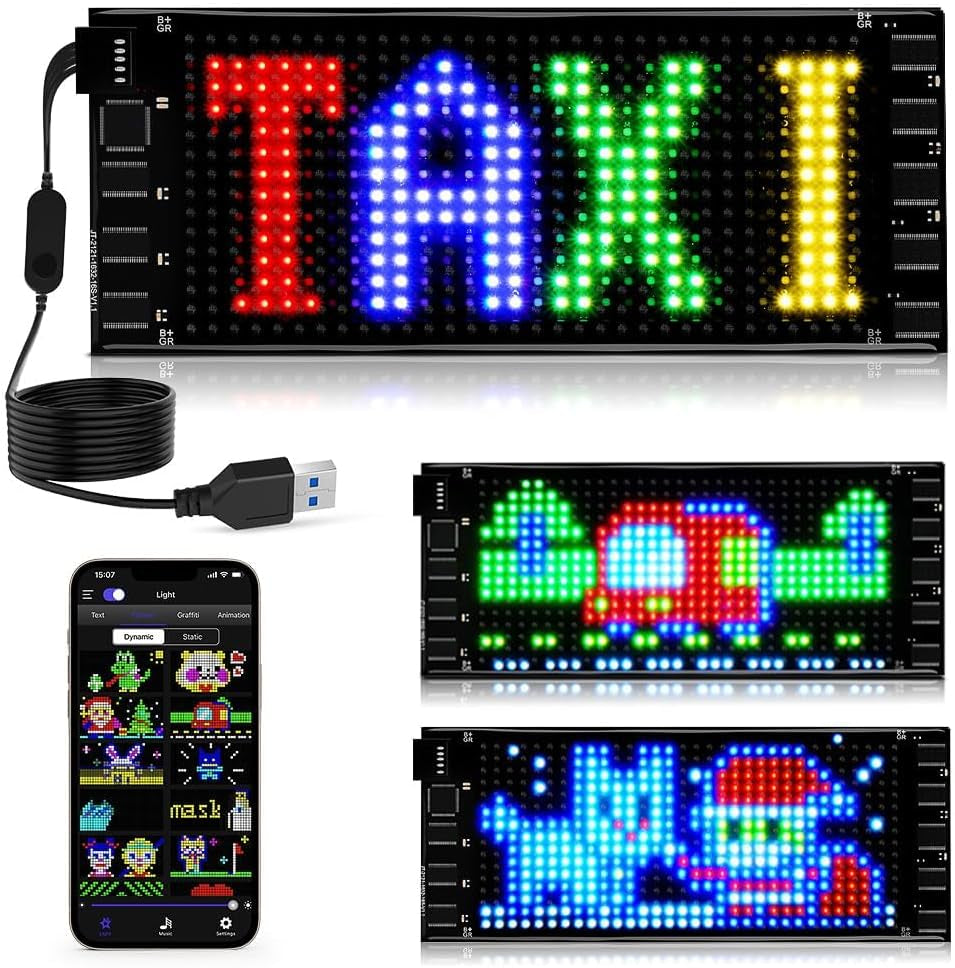 Devil Eyes Light for Car Windshield, 10.6''X4.7'' Programmable Double Row Custom LED Car Sign, Bluetooth APP Control Custom Animated LED Soft Screen for Window