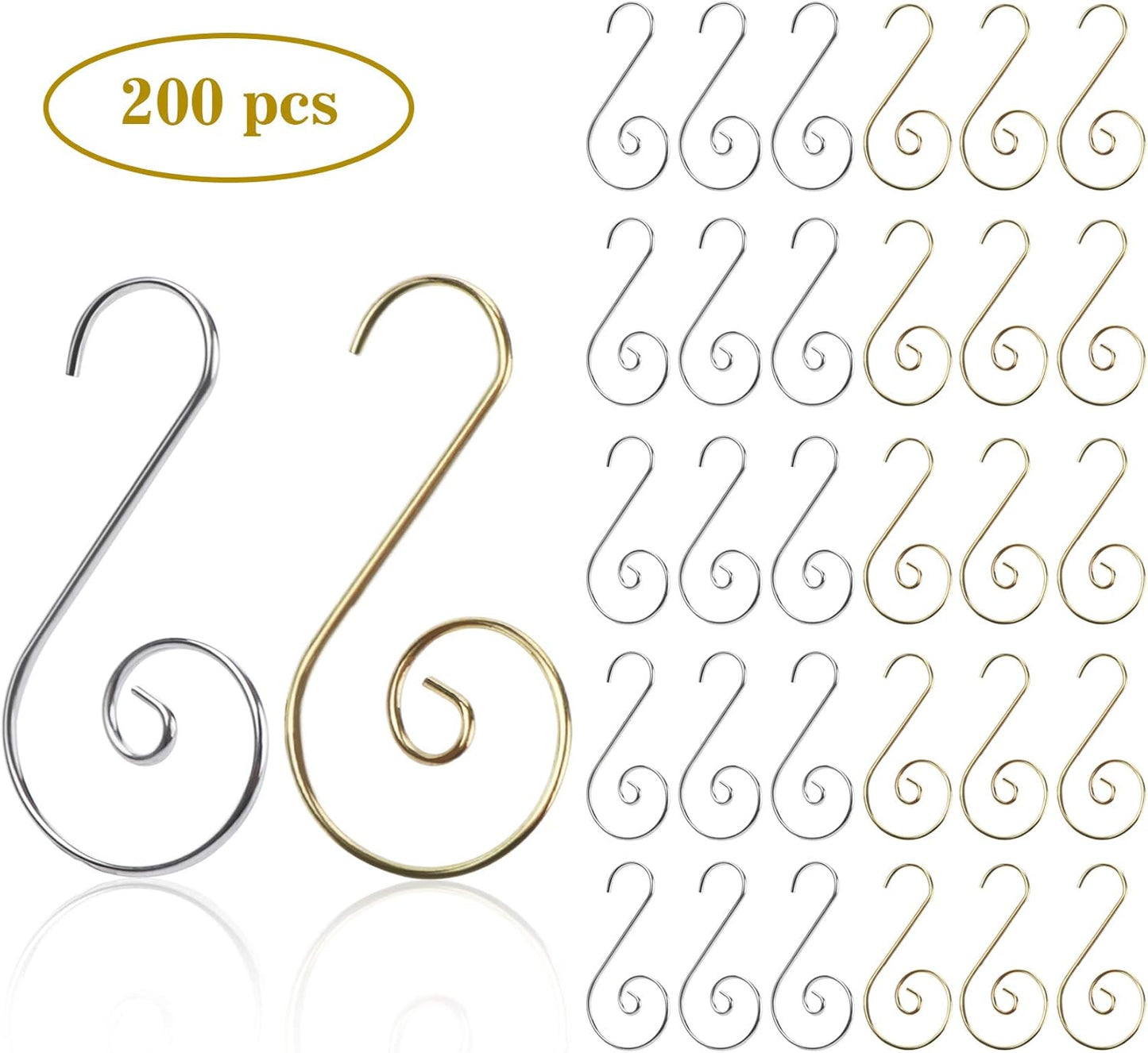 200Pcs Christmas Ornament Hooks Christmas Tree Hanger Hooks S Hooks Hanging Hook for Christmas Tree Christmas Balls Party Decorations (Gold&Silver)