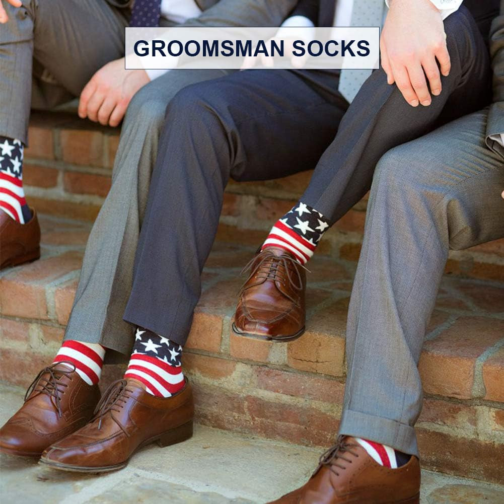 American Flag Fun Dress Socks for Men, Cotton Novelty Crew Socks, Groomsmen Gifts 2/4/6 Pairs