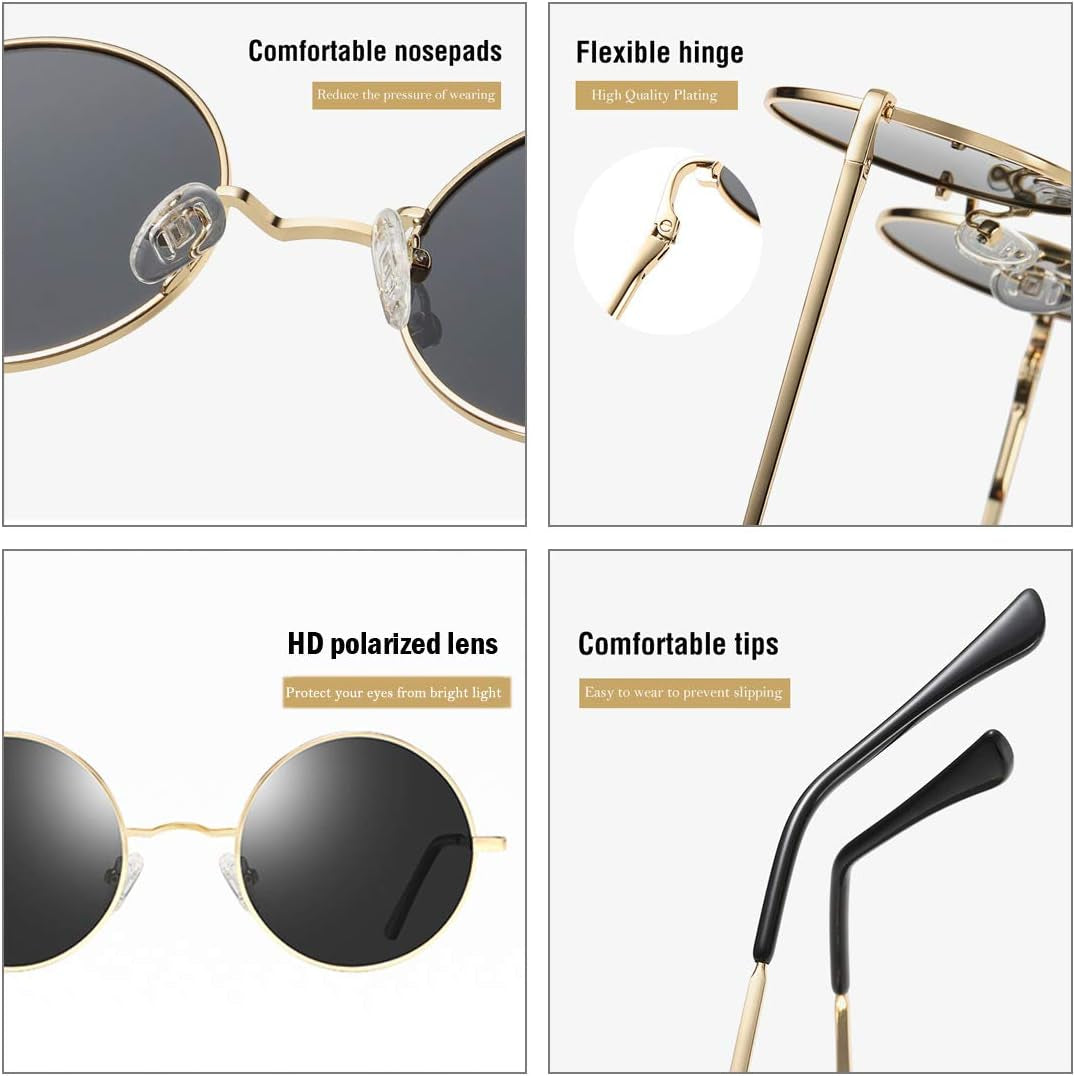 Retro Small round Polarized Sunglasses for Women Men Circle UV400 Sun Glasses