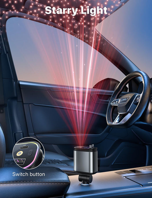 Starlight Retractable Car Charger with Retractable Cables, Starlight in Car Roof 4 in 1 Super Fast Car Phone Charger, 2 USB Ports Starry Sky Adapter, Compatible with Iphone 15 14 13