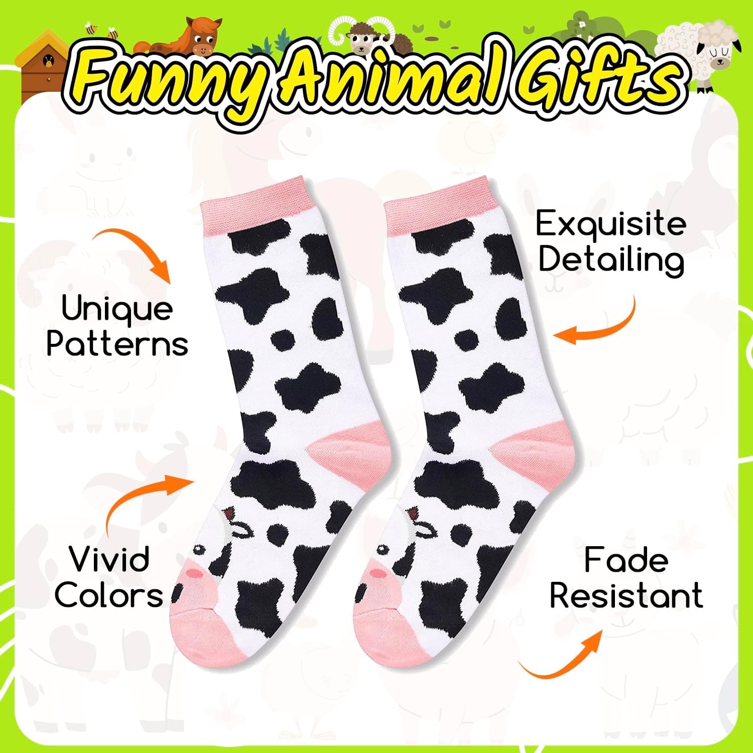 Animal Gifts for Women - Funny Cow Print, Chicken, Fox, Goat, Sloth Socks