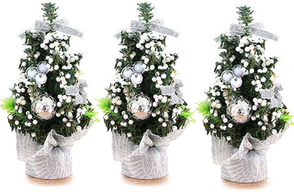 Mini Christmas Tree Tabletop Decorations Christmas Home Decor Artificial Berries Pine Branches Christmas Party Ornaments (3Pcs Silver Christmas Tree)
