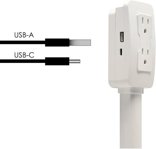 Electrical Outlet Extender. Access Hard-To-Reach Outlets! Features USB-A, USB-C, and 2 AC Outlets, Extends 22"-34", Rotates 180°. Use behind Couches, Nightstands, Desks, and More.