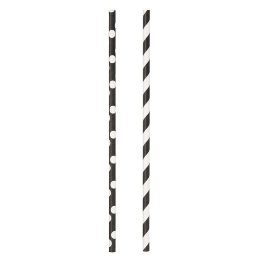 ! Black Polka Dot & Striped Paper Straws, 30Ct