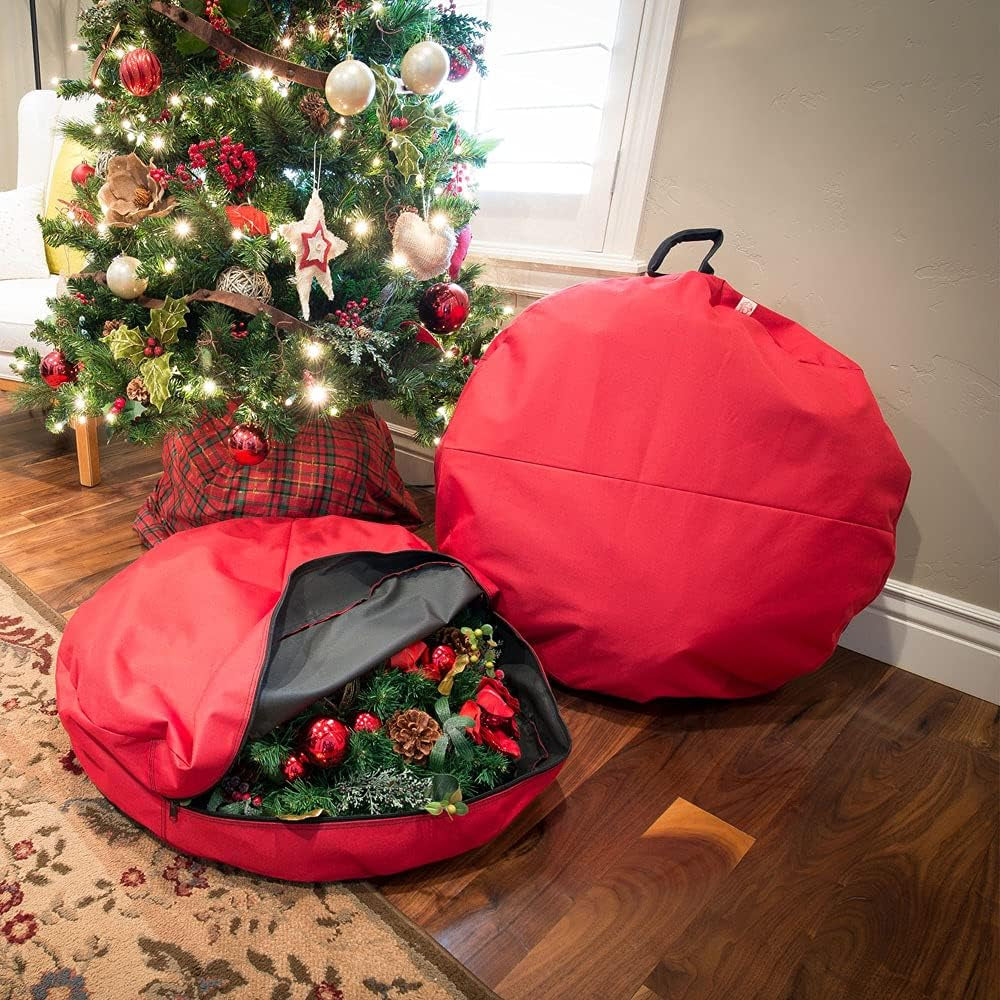 [30 Inch Wreath Storage Container] - for Christmas Wreath up to 30 Inches in Diameter | Bag Hooks Directly to Your Wire Wreath Frames to Prevent Sagging and Deformed Wreaths (30-Inch)