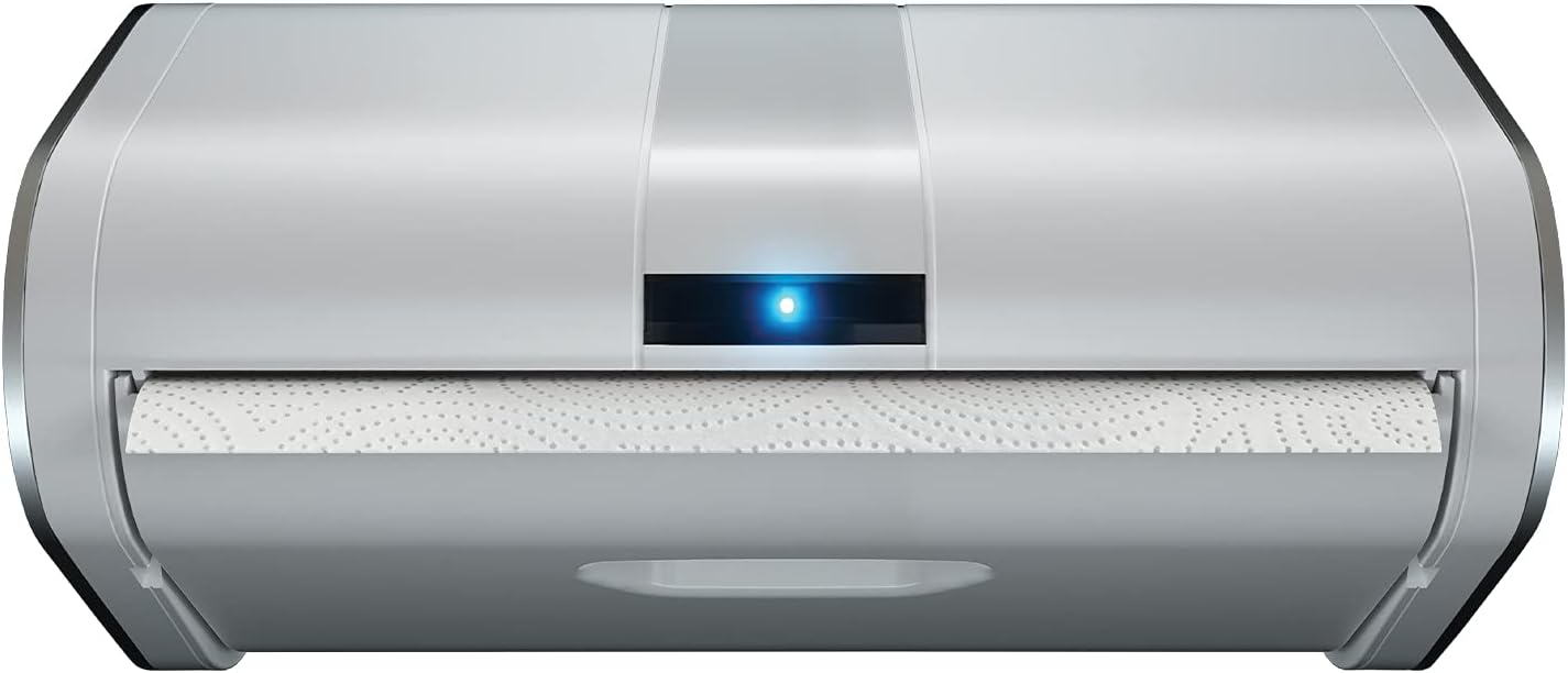 Automatic Paper Towel Dispenser. Touchless Technology. Works with Most Paper Towel Brands and Sizes. Dispenses the Number of Sheets You Need. White, under Cabinet Mounted.
