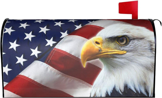 Patriotic American Flag Mailbox Cover Magnetic 21X18 Inch with USA Flag Eagle Decor for Garden Yard Home Decoration