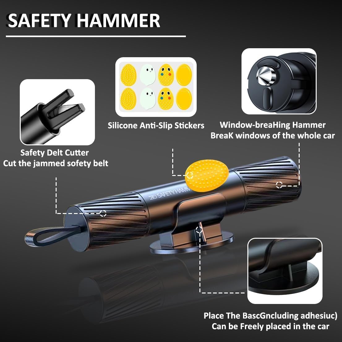 Safehammer - 2025 Upgraded Safe Hammer Glass Breaker under Water, Car Hammer Seatbelt Cutter Window Breaker Emergency Escape Tool, Safehammer Glass Breaker for New Cars (3PCS)