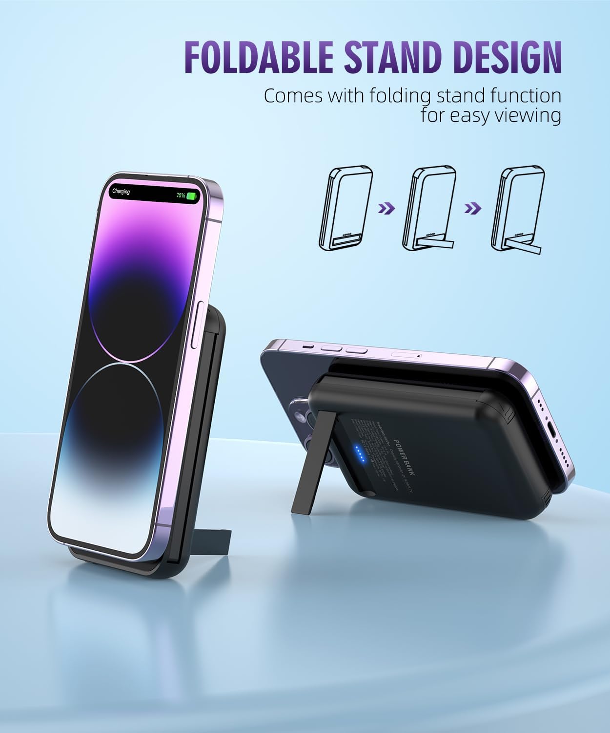 For Magnetic Power Bank, 6800Mah Wireless Portable Charger with PD30W Fast Charging, Battery Pack Built-In 2 Output Cables for Iphone 15/14/13/12 Series(Black)