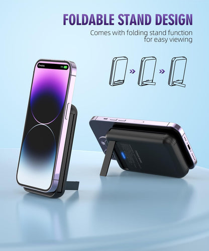 For Magnetic Power Bank, 6800Mah Wireless Portable Charger with PD30W Fast Charging, Battery Pack Built-In 2 Output Cables for Iphone 15/14/13/12 Series(Black)