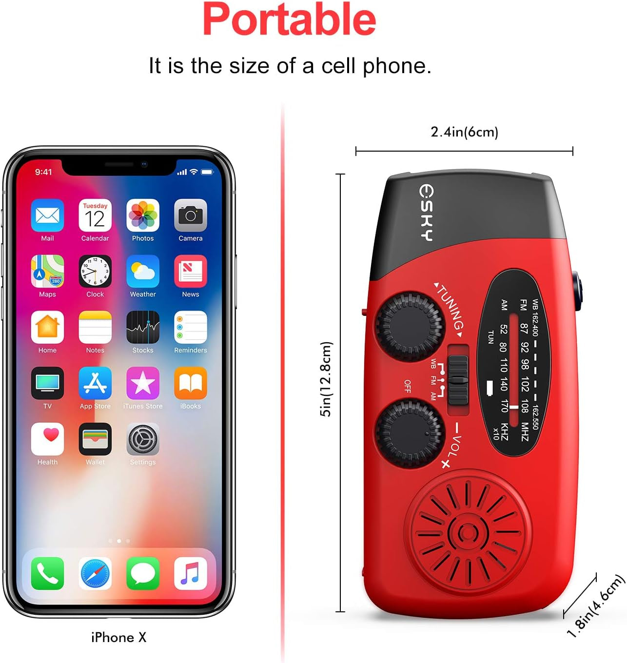 Emergency Hand Crank Radio 7400Mwh with 3 LED Flashlight, AM/FM/NOAA Portable Weather Radio with Power Bank Phone Charger, Solar Powered Rechargeable Radio for Indoor Survival Camping, SOS Alarm