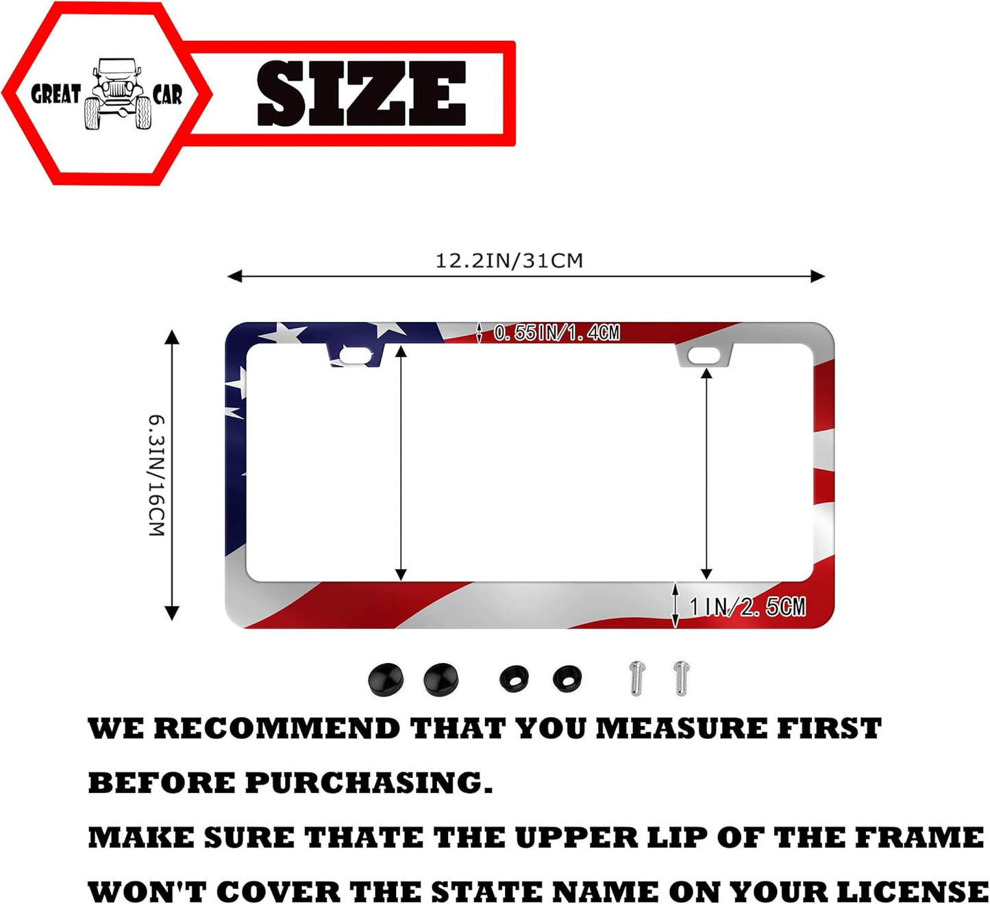 American Flag License Plate Frame Red Flags Car Frames Us Style License Plates Holder for Girl Women Men (Old Flag)