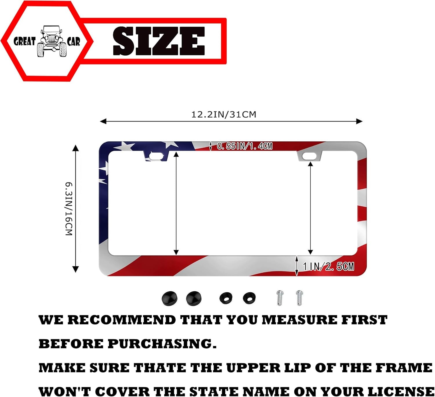 American Flag License Plate Frame Red Flags Car Frames Us Style License Plates Holder for Girl Women Men (Old Flag)