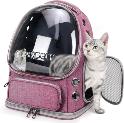 Cat Backpack Carrier, Breathable Cat Carrier Large Space Bubble Pet Backpack for Kitty Small Dog up to 15Lbs, Transparent & Foldable Pet Carrier for Travel Hiking
