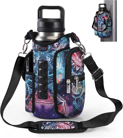 Magnetic Gym Bag Water Bottle Carrier Holder with Phone Pockets & Shoulder Strap,5 Built-In Magnets Gym Bottle Pouch Sleeve,Magnetic Bag Gym Accessories Organizer for Men Women