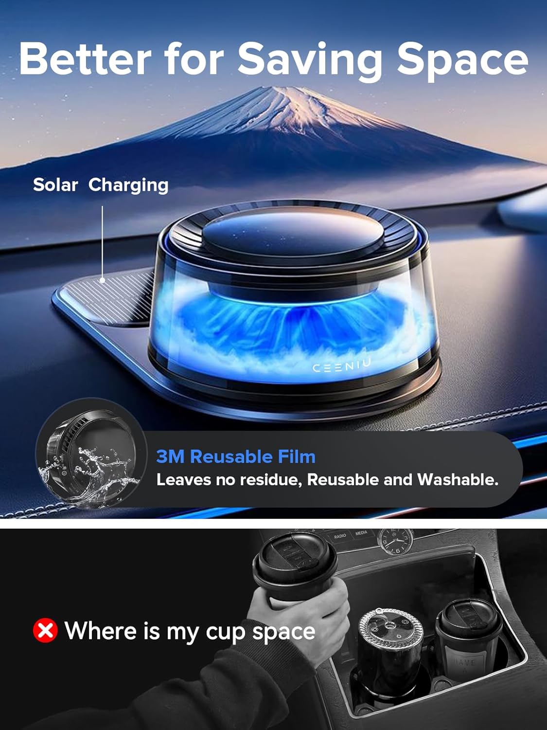 Smart Car Air Fresheners, Premium Scenic Fragrance Car Freshener, Auto On/Off, Adjustable Intensity, Sandalwood Cologne & Cherry Blossom Lasts for 4 Months, 2025 New CF8 Automotive Diffuser