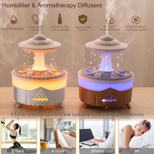 Raindrop Humidifiers for Bedroom -Essential Oil Diffuser with 7 Colors LED Lights,Air Humidifiers,Cool Mist Humidifier with 4 Timers,Vaporizers for Nursery,Family,Bedroom and Office(No Remote Control)
