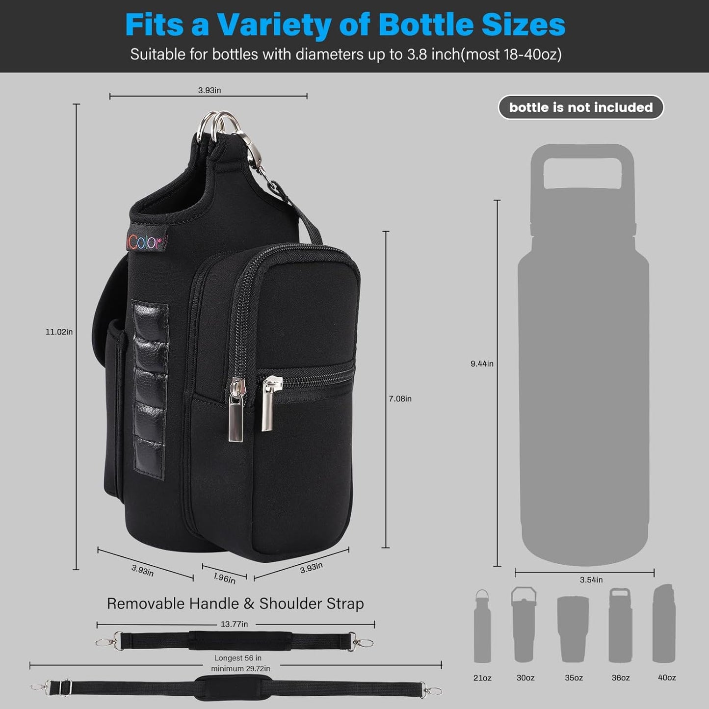 Magnetic Gym Bag Water Bottle Carrier Holder with Phone Pockets & Shoulder Strap,5 Built-In Magnets Gym Bottle Pouch Sleeve,Magnetic Bag Gym Accessories Organizer for Men Women