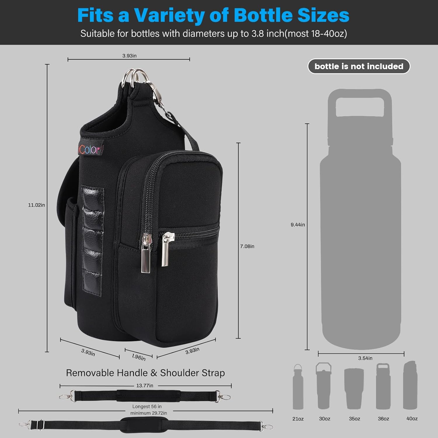 Magnetic Gym Bag Water Bottle Carrier Holder with Phone Pockets & Shoulder Strap,5 Built-In Magnets Gym Bottle Pouch Sleeve,Magnetic Bag Gym Accessories Organizer for Men Women