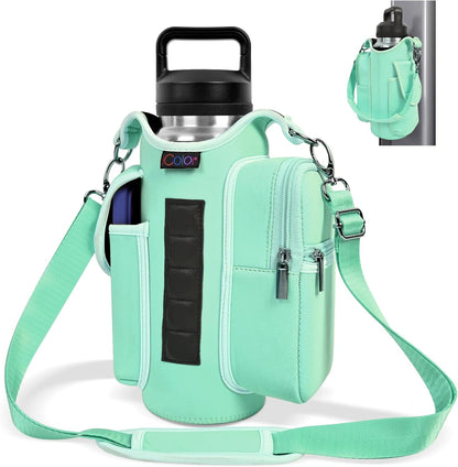 Magnetic Gym Bag Water Bottle Carrier Holder with Phone Pockets & Shoulder Strap,5 Built-In Magnets Gym Bottle Pouch Sleeve,Magnetic Bag Gym Accessories Organizer for Men Women