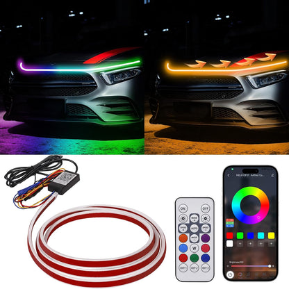 59 Inch Car Hood Light Strip, Dynamic LED Strip Light, Exterior Flexible Headlight Waterproof Daytime Running Light Strip for Truck, SUV (White Light)