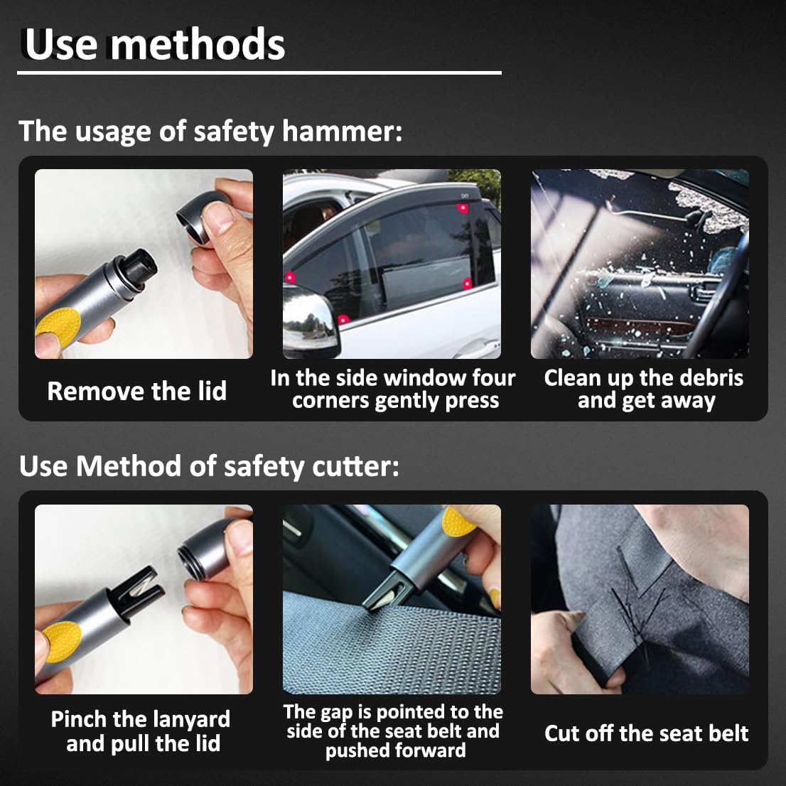 Safehammer - 2025 Upgraded Safe Hammer Glass Breaker under Water, Car Hammer Seatbelt Cutter Window Breaker Emergency Escape Tool, Safehammer Glass Breaker for New Cars (3PCS)