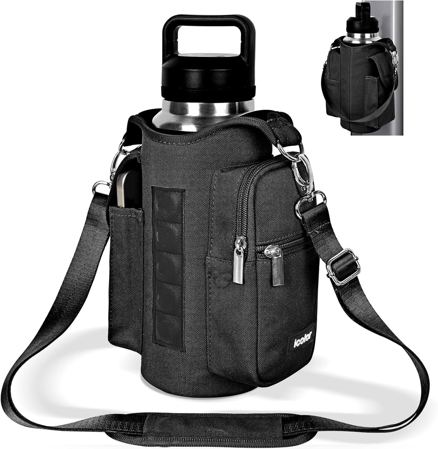 Magnetic Gym Bag Water Bottle Carrier Holder with Phone Pockets & Shoulder Strap,5 Built-In Magnets Gym Bottle Pouch Sleeve,Magnetic Bag Gym Accessories Organizer for Men Women