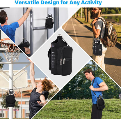 Magnetic Gym Bag Water Bottle Carrier Holder with Phone Pockets & Shoulder Strap,5 Built-In Magnets Gym Bottle Pouch Sleeve,Magnetic Bag Gym Accessories Organizer for Men Women