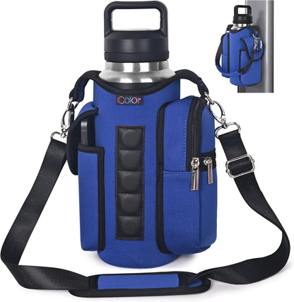 Magnetic Gym Bag Water Bottle Carrier Holder with Phone Pockets & Shoulder Strap,5 Built-In Magnets Gym Bottle Pouch Sleeve,Magnetic Bag Gym Accessories Organizer for Men Women