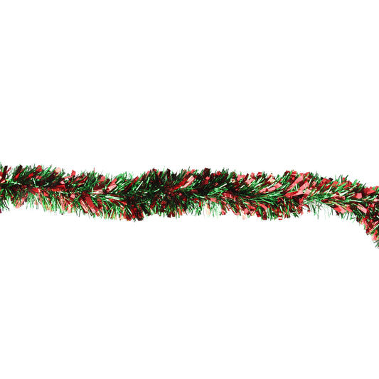 12' X 3.5" Unlit Green/Red Wide Cut Christmas Tinsel Garland