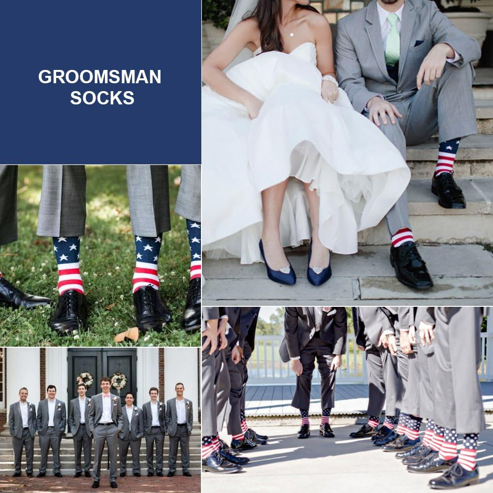 American Flag Fun Dress Socks for Men, Cotton Novelty Crew Socks, Groomsmen Gifts 2/4/6 Pairs