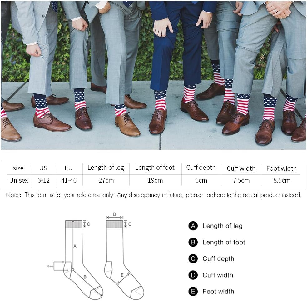 American Flag Fun Dress Socks for Men, Cotton Novelty Crew Socks, Groomsmen Gifts 2/4/6 Pairs