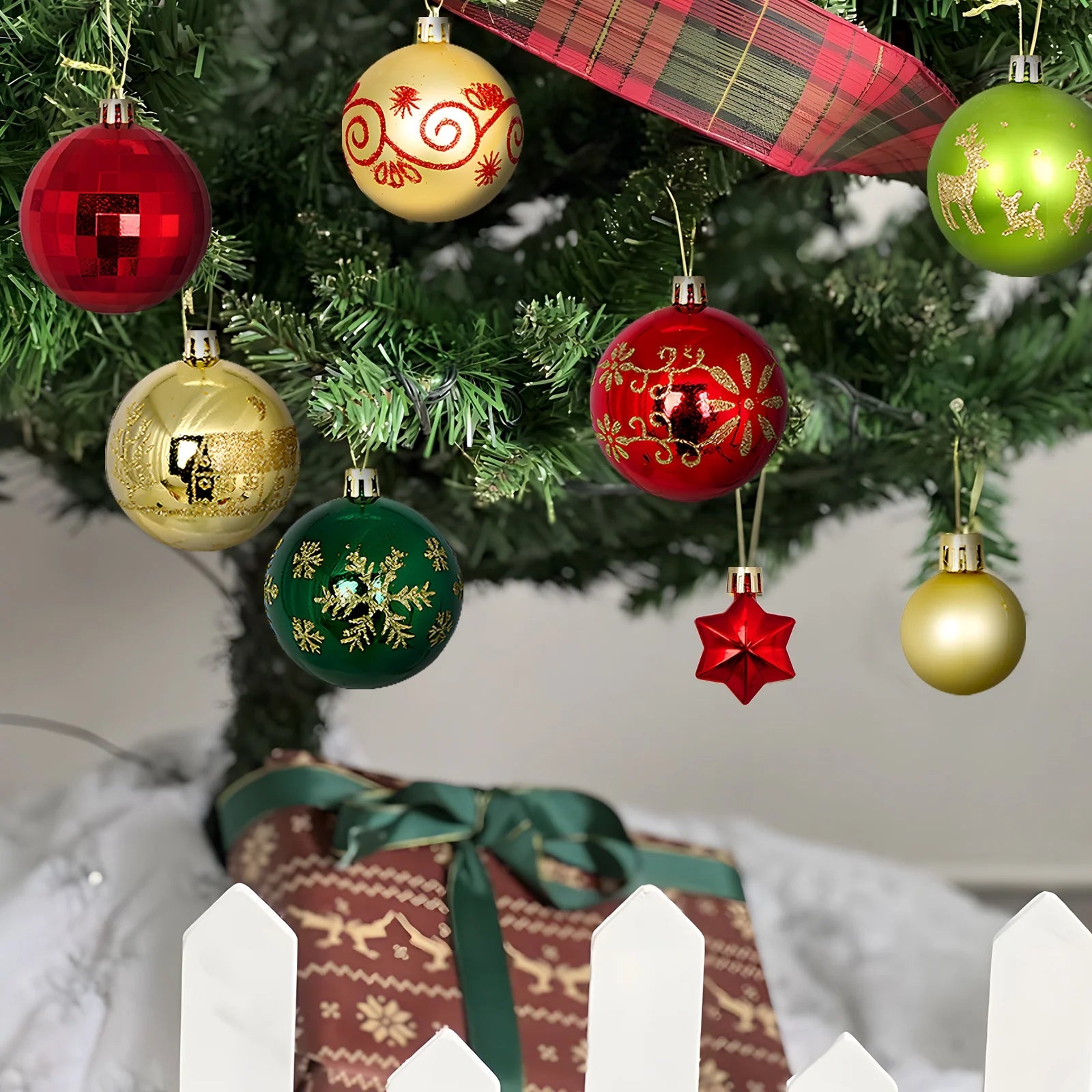 Christmas Ball Ornaments -44 Pieces Christmas Ball Tree Shatterproof Decorations with Hanging Rings Suitable for Christmas Ball Tree Holiday Parties Christmas Home Decoration